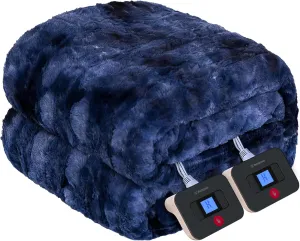 Westinghouse Electric Blanket Queen, Faux Fur Heating Blanket with Dual Control, 10 Heating Levels & 1 to 12 Hour Settings, 84"x90", Navy Blue