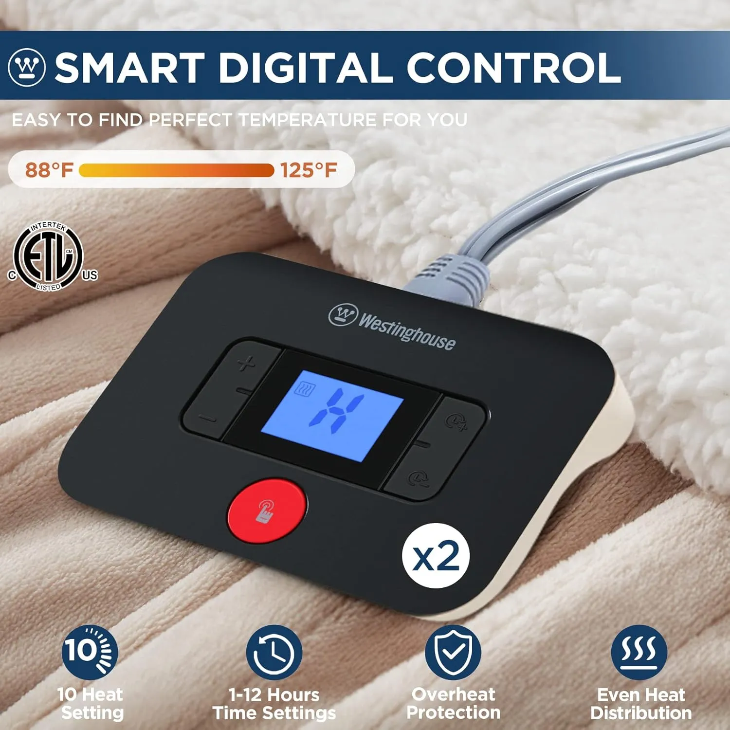 Westinghouse Electric Blanket Queen, Heated Blanket Queen Size with 10 Heating Levels and 1 to 12 Hours Heating Time Settings, Flannel to Sherpa Reversible, Machine Washable (84" x 90", Beige)