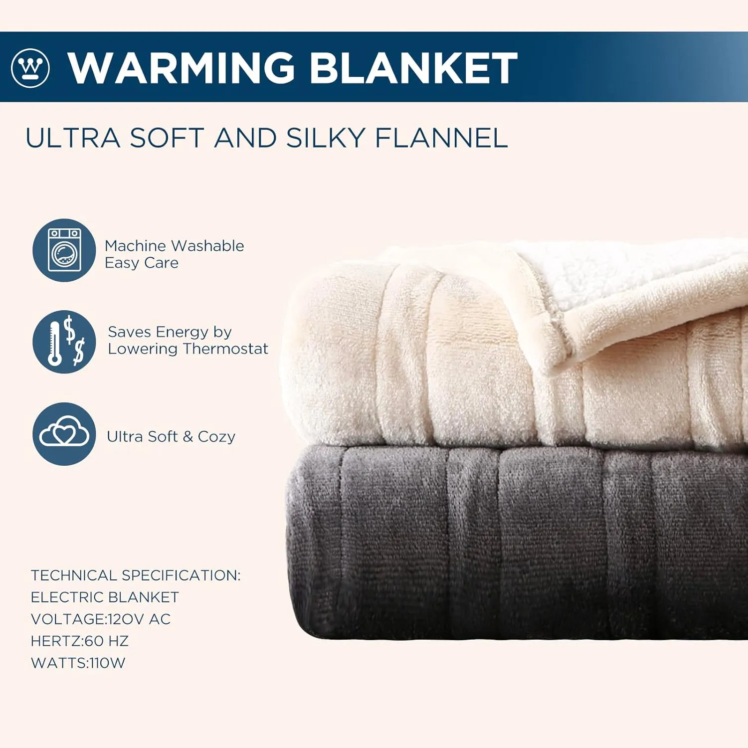 Westinghouse Electric Blanket Queen, Heated Blanket Queen Size with 10 Heating Levels and 1 to 12 Hours Heating Time Settings, Flannel to Sherpa Reversible, Machine Washable (84" x 90", Charcoal)