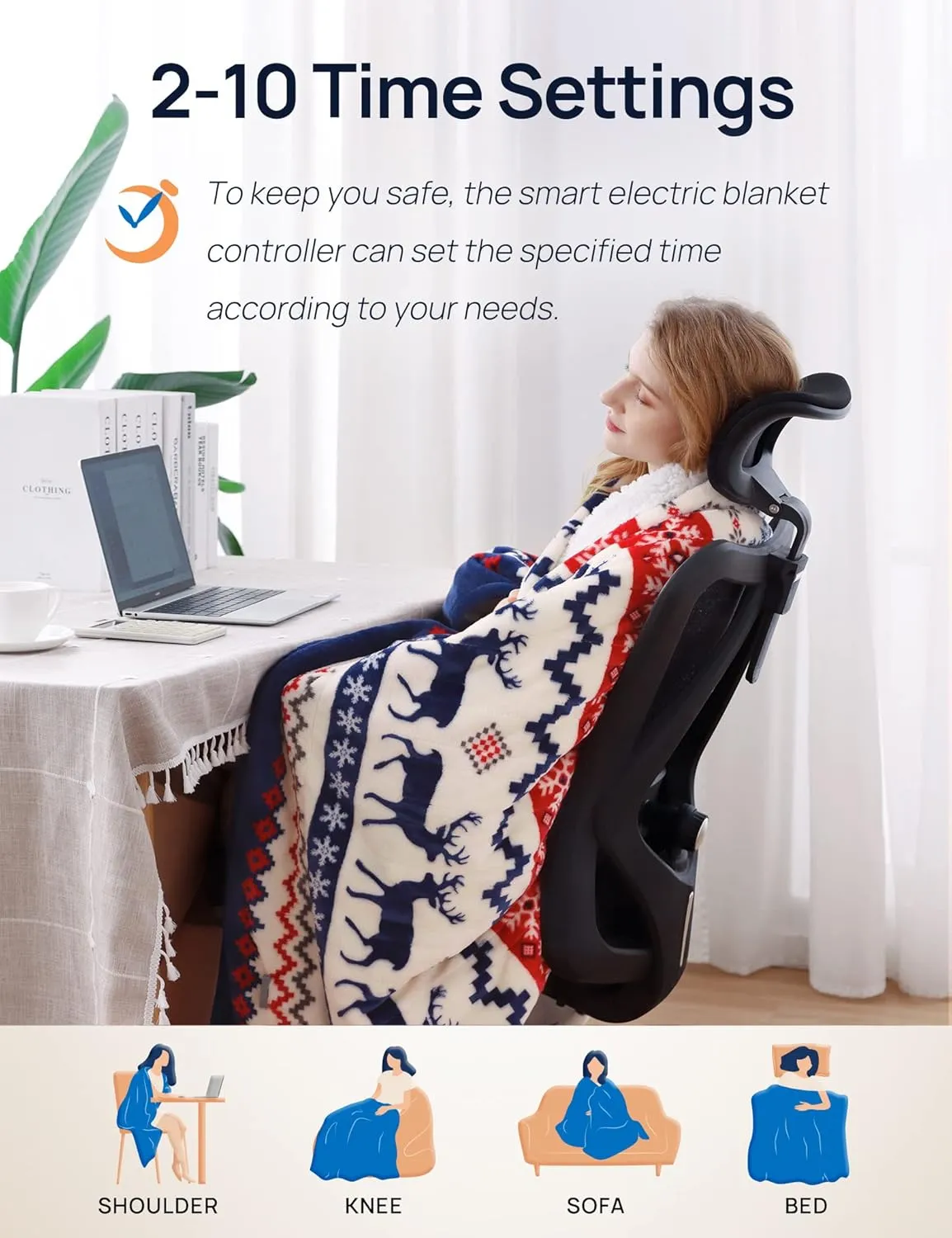 Westinghouse Electric Blanket Queen Size, Soft Flannel to Sherpa Heated Blanket with10 Heating Levels & 1 to 12 Hours Heating Time Settings, Fast Heating, Machine Washable, 84 * 90 Inch
