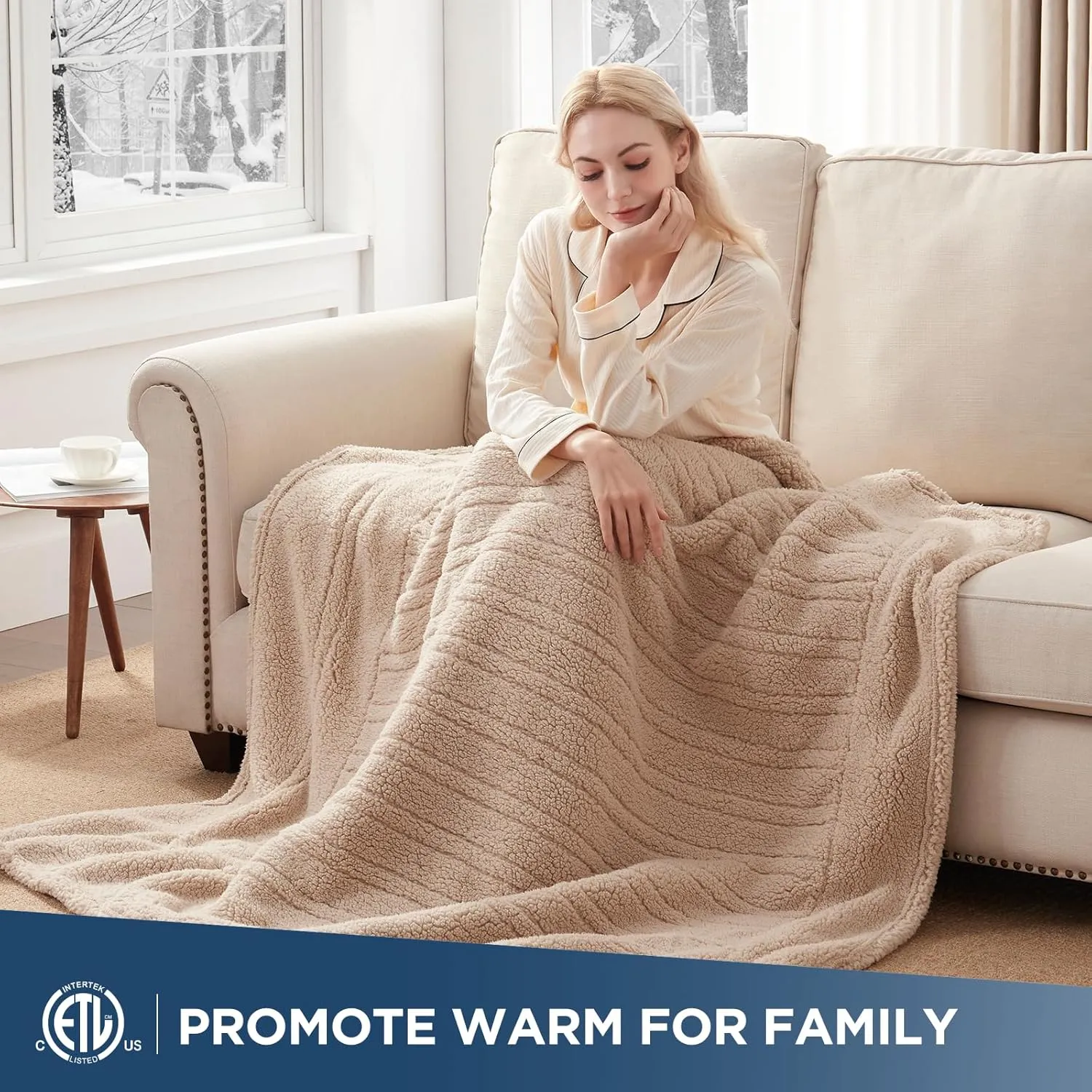 Westinghouse Electric Blanket Throw Size, Soft Plush Sherpa Heated Blanket with 6 Heating Levels & 2-10 Hours Auto-Off, Machine Washable, 50x60 inches, Camel