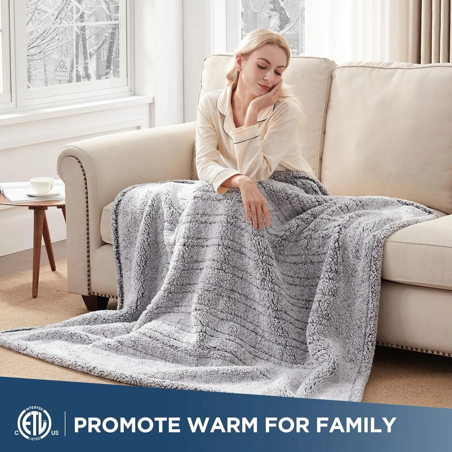 Westinghouse Electric Blanket Throw Size, Soft Plush Sherpa Heated Blanket with 6 Heating Levels & 2-10 Hours Auto-Off, Machine Washable, 50x60 inches, Charcoal