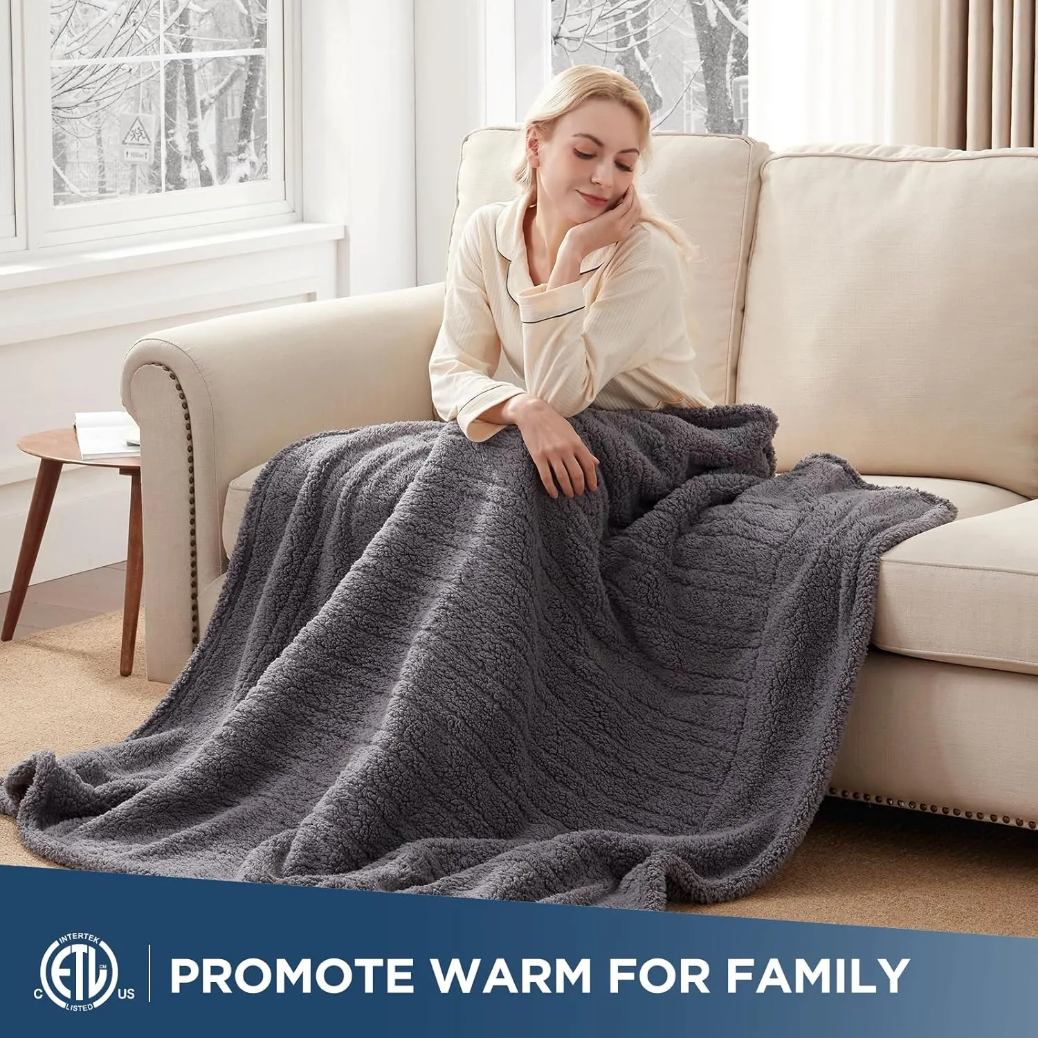 Westinghouse Electric Blanket Throw Size, Soft Plush Sherpa Heated Blanket with 6 Heating Levels & 2-10 Hours Auto-Off, Machine Washable, 50x60 inches, Darkgrey