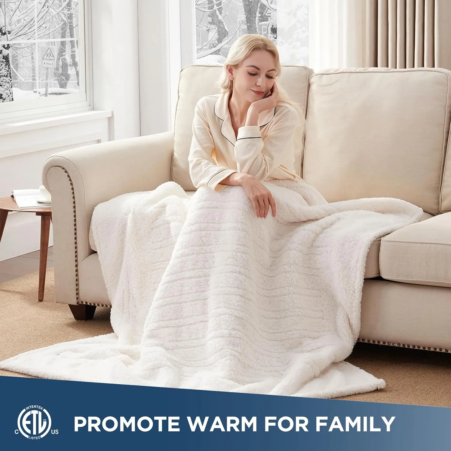 Westinghouse Electric Blanket Throw Size, Soft Plush Sherpa Heated Blanket with 6 Heating Levels & 2-10 Hours Auto-Off, Machine Washable, 50x60 inches, Ivory