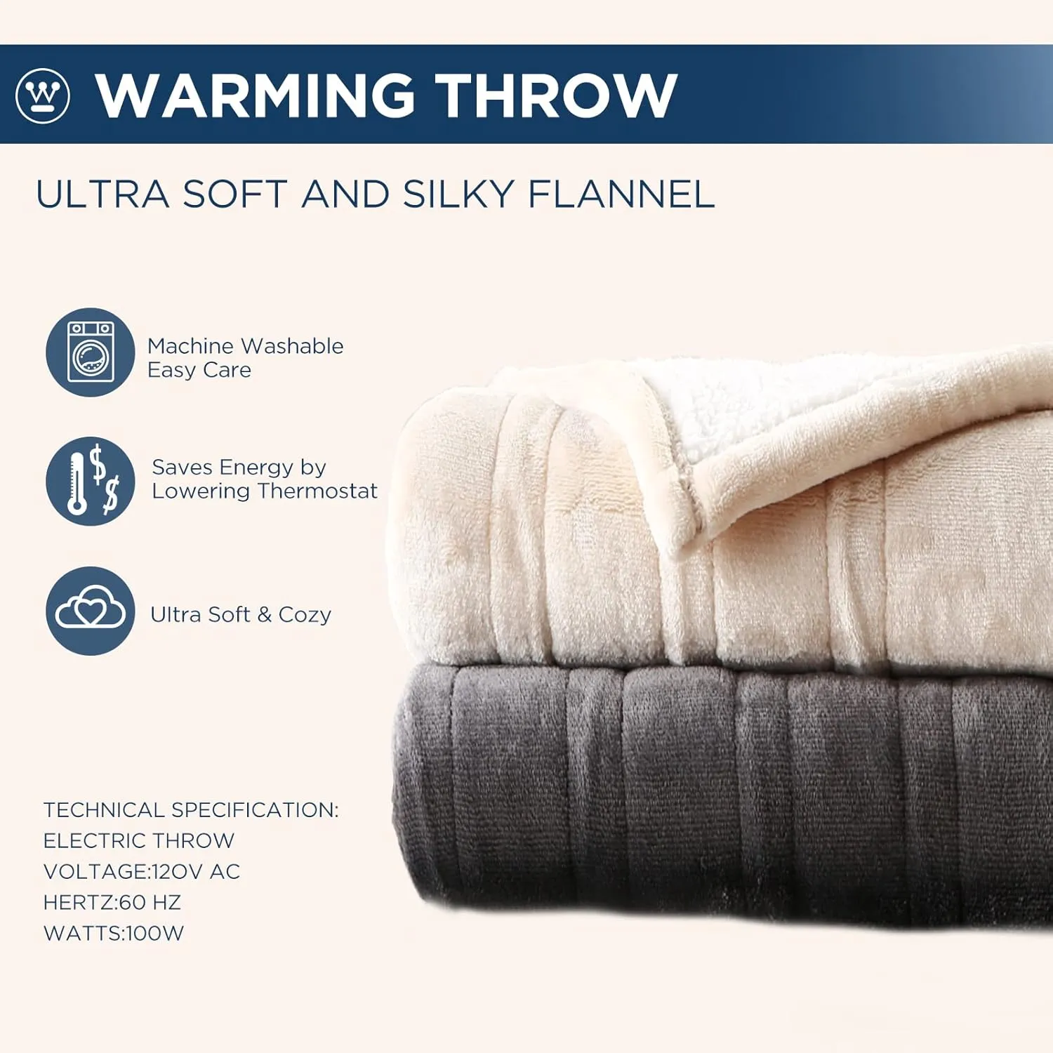Westinghouse Electric Blanket Twin, Heated Blanket Twin Size with 10 Heating Levels and 1 to 12 Hours Heating Time Settings, Flannel to Sherpa Reversible, Machine Washable (62" x 84", Charcoal)