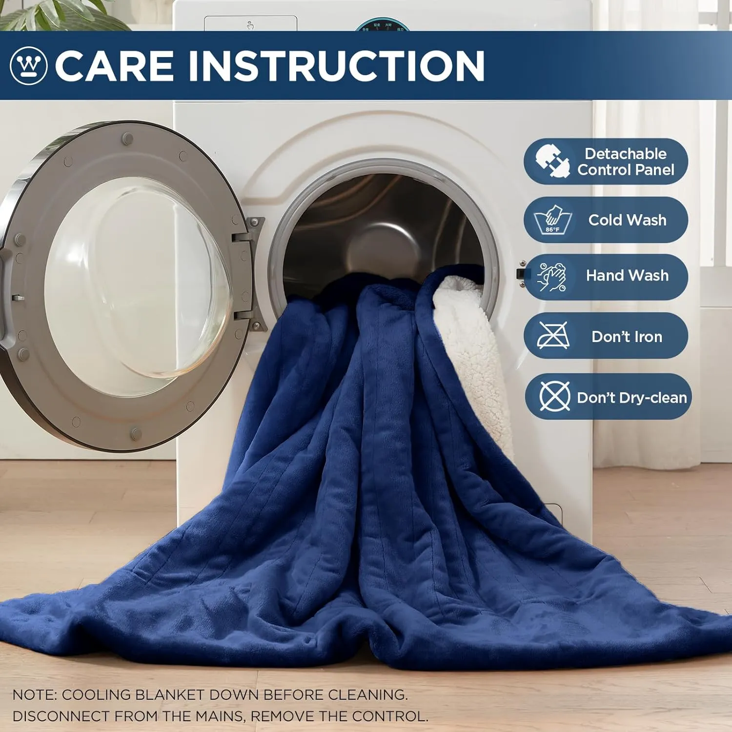 Westinghouse Electric Blanket Twin, Heated Blanket Twin Size with 10 Heating Levels and 1 to 12 Hours Heating Time Settings, Flannel to Sherpa Reversible, Machine Washable (62" x 84", Navy)