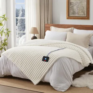 Westinghouse Electric Blanket Twin Size, Super Cozy Luxury Faux Fur & Sherpa Heated Blanket with 10 Heating Levels & 1-12 Hours Auto Off, Fast Heating Blanket, Machine Washable, 62x 84 Inch, Beige