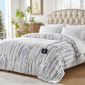 Westinghouse Electric Blanket Twin Size, Super Cozy Luxury Faux Fur & Sherpa Heated Blanket with 10 Heating Levels & 1-12 Hours Auto Off, Fast Heating Blanket, Machine Washable, 62x 84 Inch Blue Gray