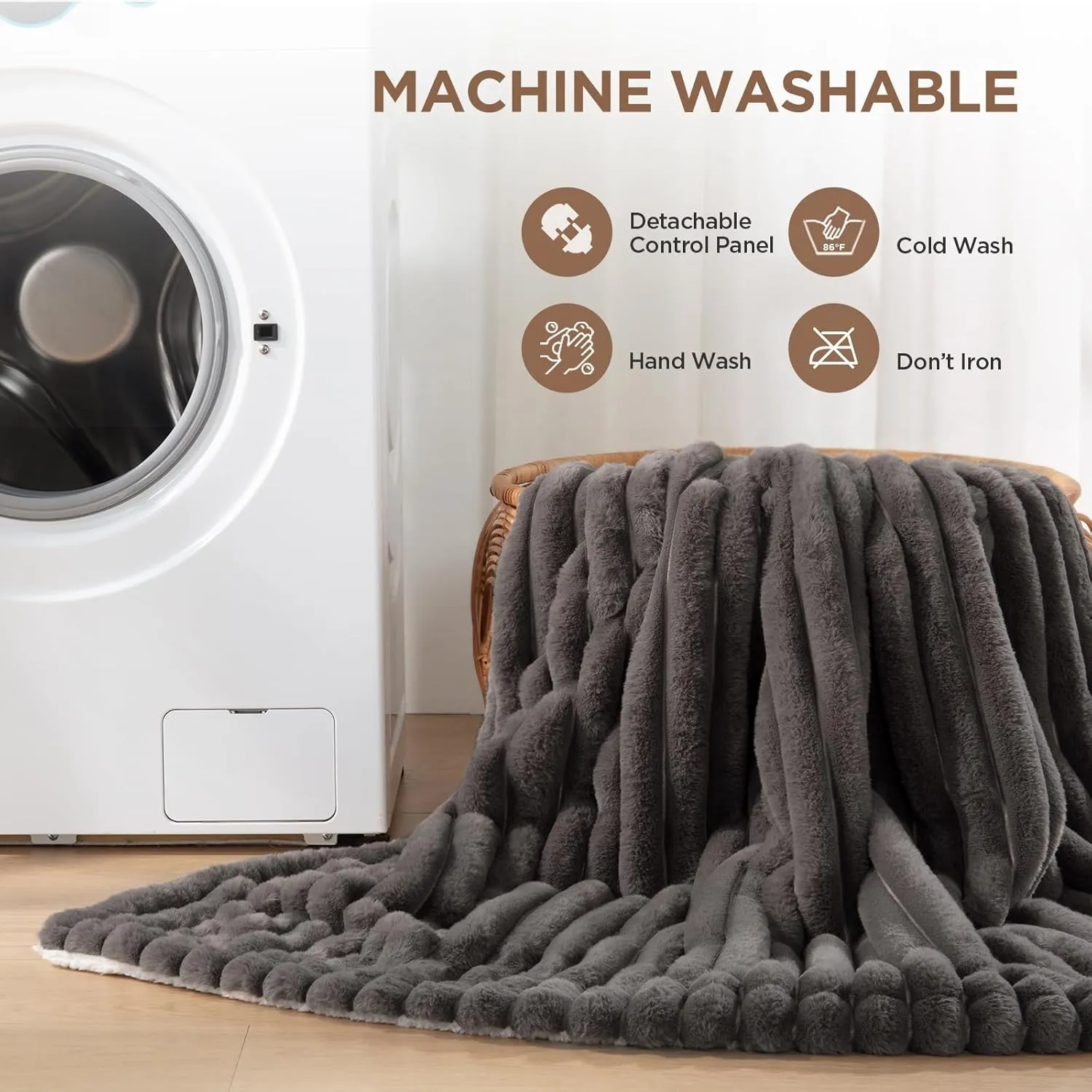 Westinghouse Electric Blanket Twin Size, Super Cozy Luxury Faux Fur & Sherpa Heated Blanket with 10 Heating Levels & 1-12 Hours Auto Off, Fast Heating Blanket, Machine Washable, 62x 84 Inch Charcoal