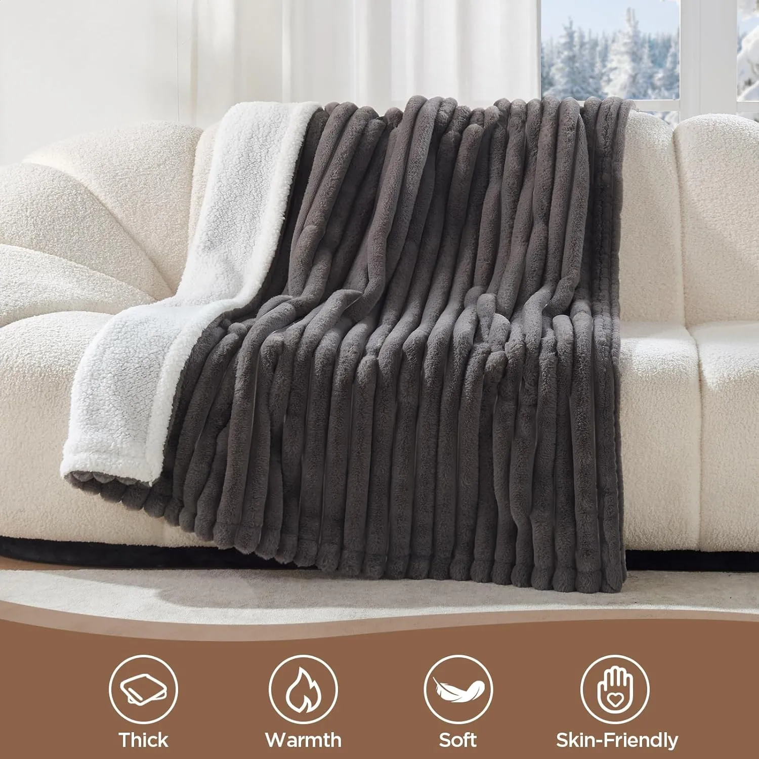 Westinghouse Electric Blanket Twin Size, Super Cozy Luxury Faux Fur & Sherpa Heated Blanket with 10 Heating Levels & 1-12 Hours Auto Off, Fast Heating Blanket, Machine Washable, 62x 84 Inch Charcoal