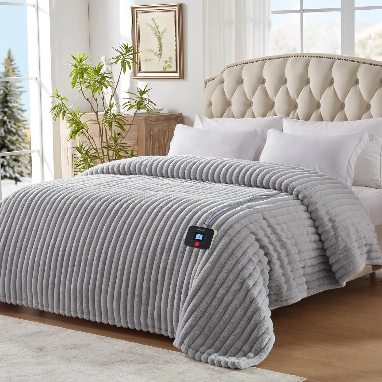 Westinghouse Electric Blanket Twin Size, Super Cozy Luxury Faux Fur & Sherpa Heated Blanket with 10 Heating Levels & 1-12 Hours Auto Off, Fast Heating Blanket, Machine Washable, 62x 84 Inch Light Grey