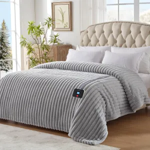 Westinghouse Electric Blanket Twin Size, Super Cozy Luxury Faux Fur & Sherpa Heated Blanket with 10 Heating Levels & 1-12 Hours Auto Off, Fast Heating Blanket, Machine Washable, 62x 84 Inch Light Grey
