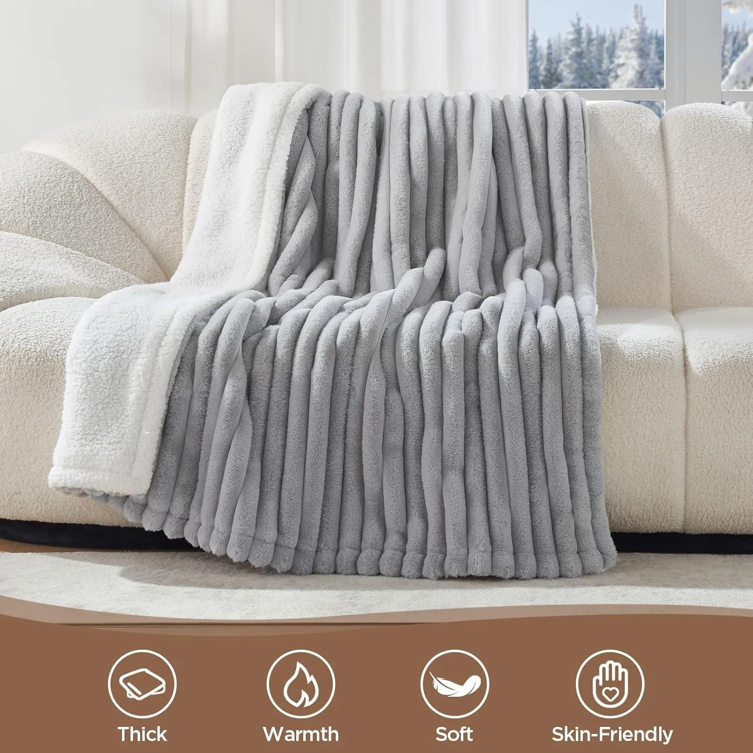 Westinghouse Electric Blanket Twin Size, Super Cozy Luxury Faux Fur & Sherpa Heated Blanket with 10 Heating Levels & 1-12 Hours Auto Off, Fast Heating Blanket, Machine Washable, 62x 84 Inch Light Grey