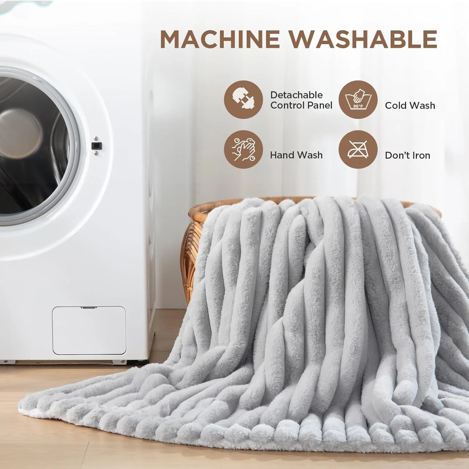Westinghouse Electric Blanket Twin Size, Super Cozy Luxury Faux Fur & Sherpa Heated Blanket with 10 Heating Levels & 1-12 Hours Auto Off, Fast Heating Blanket, Machine Washable, 62x 84 Inch Light Grey