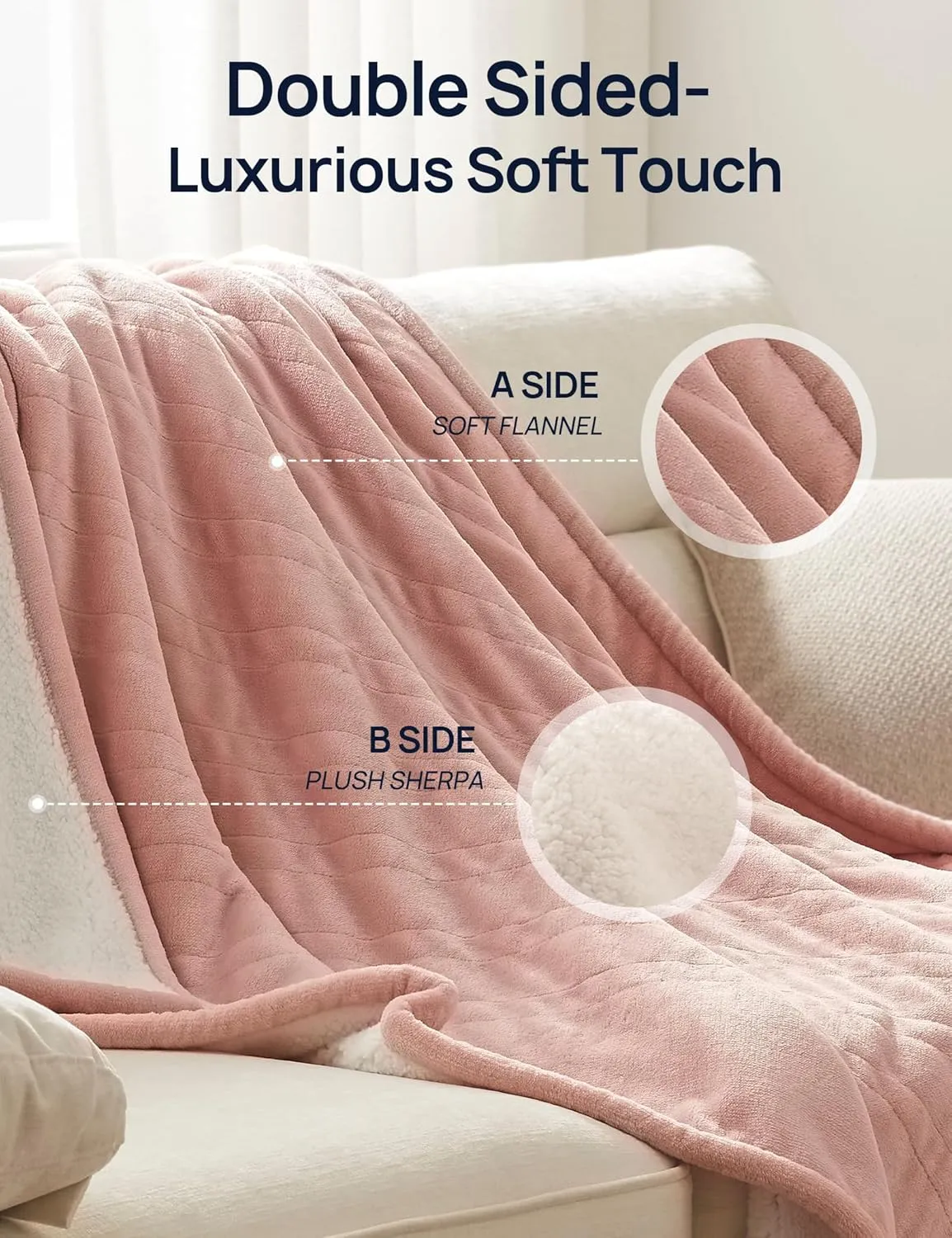 Westinghouse Electric Blanket with Foot Pocket for Adults, Ultra Soft Flannel to Sherpa Heated Throw with 6 Heating Levels & 2-10 Hours Time Settings, Fast Heating & Machine Washable, 50x62, Pink