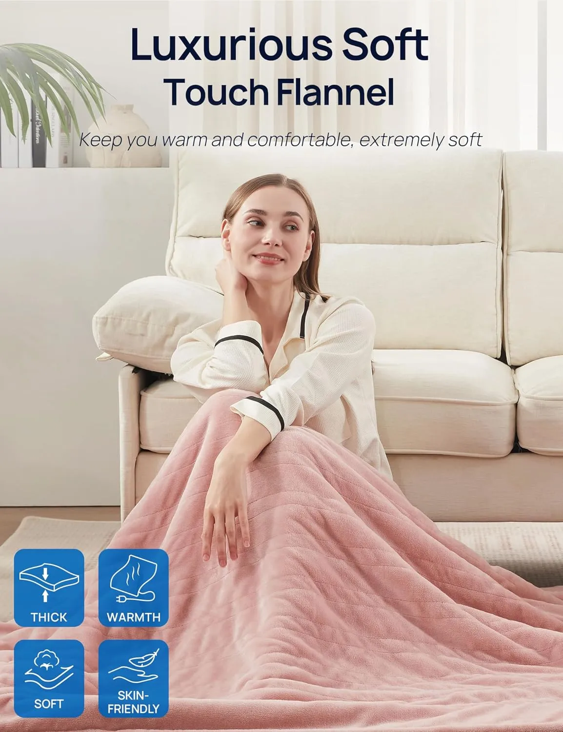 Westinghouse Electric Blanket with Foot Pocket for Adults, Ultra Soft Flannel to Sherpa Heated Throw with 6 Heating Levels & 2-10 Hours Time Settings, Fast Heating & Machine Washable, 50x62, Pink