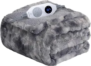 Westinghouse Electric Heated Throw Blanket, Faux Fur with 6 Heating Levels & Auto Off, Soft Cozy Sherpa Washable Blanket (50" x 60", Grey)