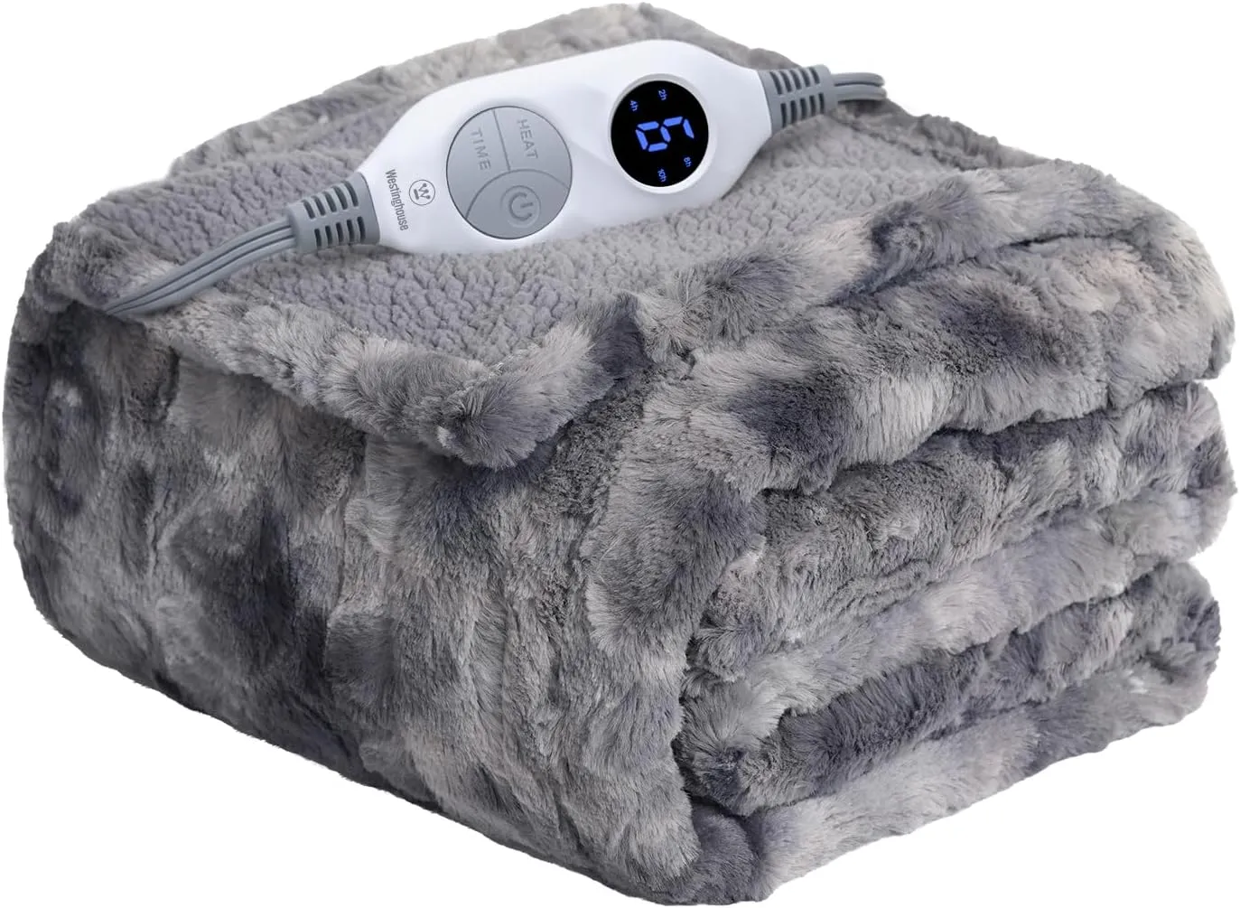 Westinghouse Electric Heated Throw Blanket, Faux Fur with 6 Heating Levels & Auto Off, Soft Cozy Sherpa Washable Blanket (50" x 60", Grey)