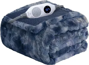 Westinghouse Electric Heated Throw Blanket, Faux Fur with 6 Heating Levels & Auto Off, Soft Cozy Sherpa Washable Blanket (50" x 60", Indigo)