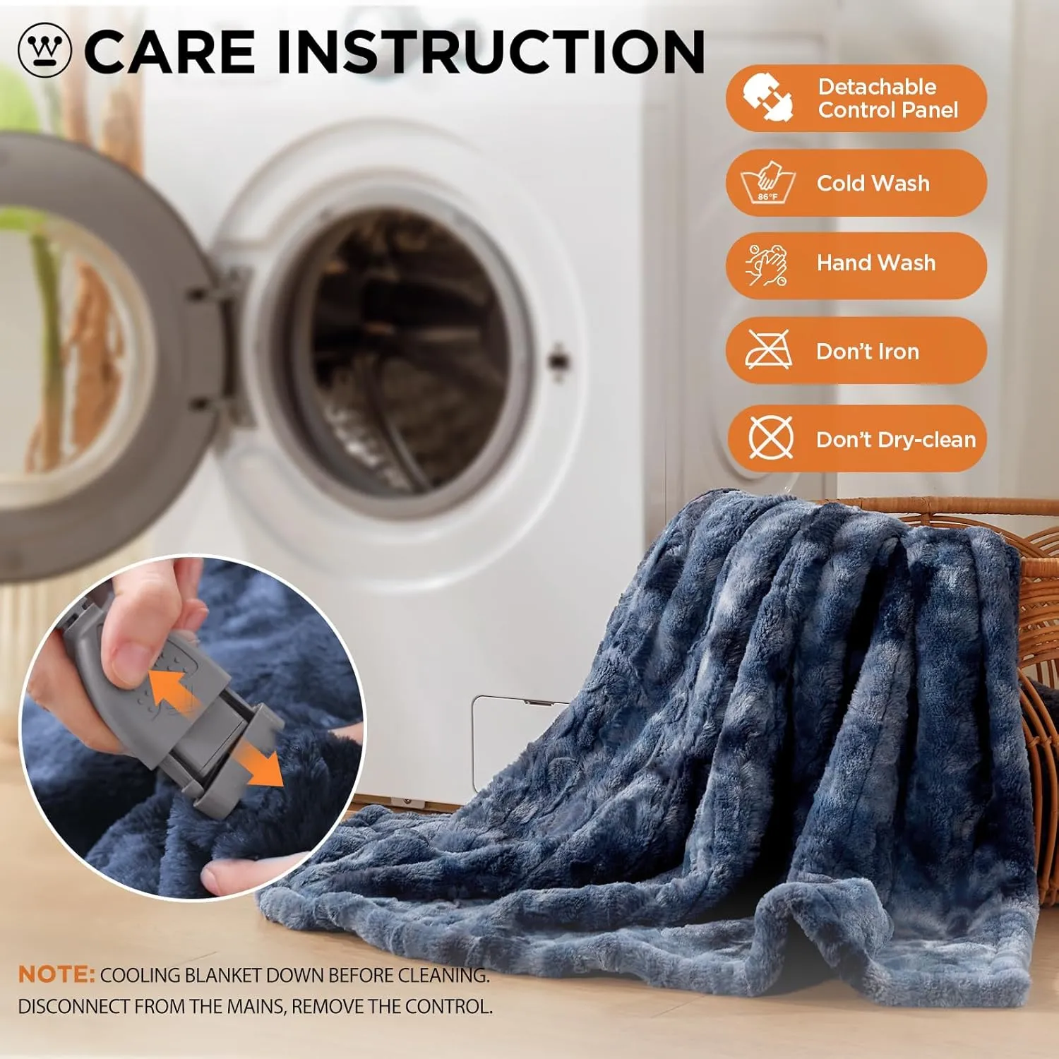 Westinghouse Electric Heated Throw Blanket, Faux Fur with 6 Heating Levels & Auto Off, Soft Cozy Sherpa Washable Blanket (50" x 60", Indigo)
