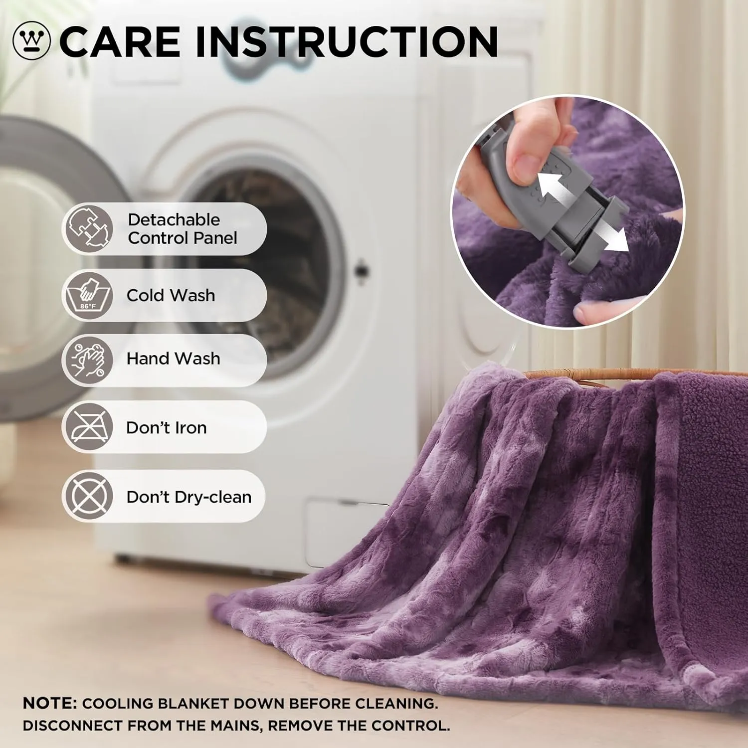 Westinghouse Electric Heated Throw Blanket, Faux Fur with 6 Heating Levels & Auto Off, Soft Cozy Sherpa Washable Blanket (50" x 60", Purple)