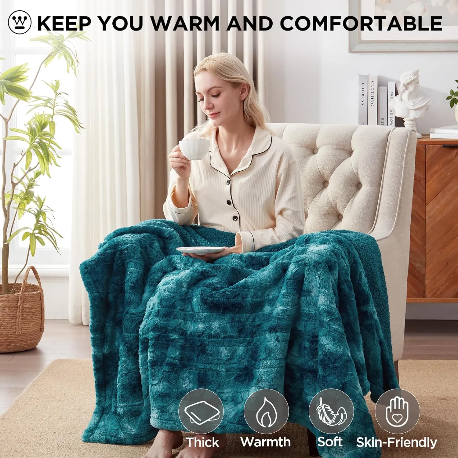 Westinghouse Electric Throw Blanket, Faux Fur Heated Blanket with 6 Heating Levels & 2-10 Hours Auto Off, Soft Cozy Sherpa Heated Blanket Washable Blanket (50" x 60" Throw Size, Green)