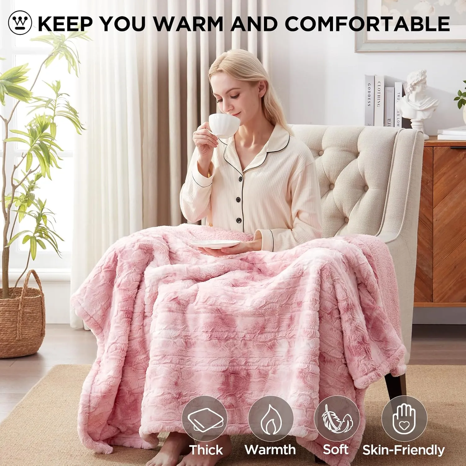 Westinghouse Electric Throw Blanket, Faux Fur Heated Blanket with 6 Heating Levels & 2-10 Hours Auto Off, Soft Cozy Sherpa Heated Blanket Washable Blanket (50" x 60" Throw Size, Pink)