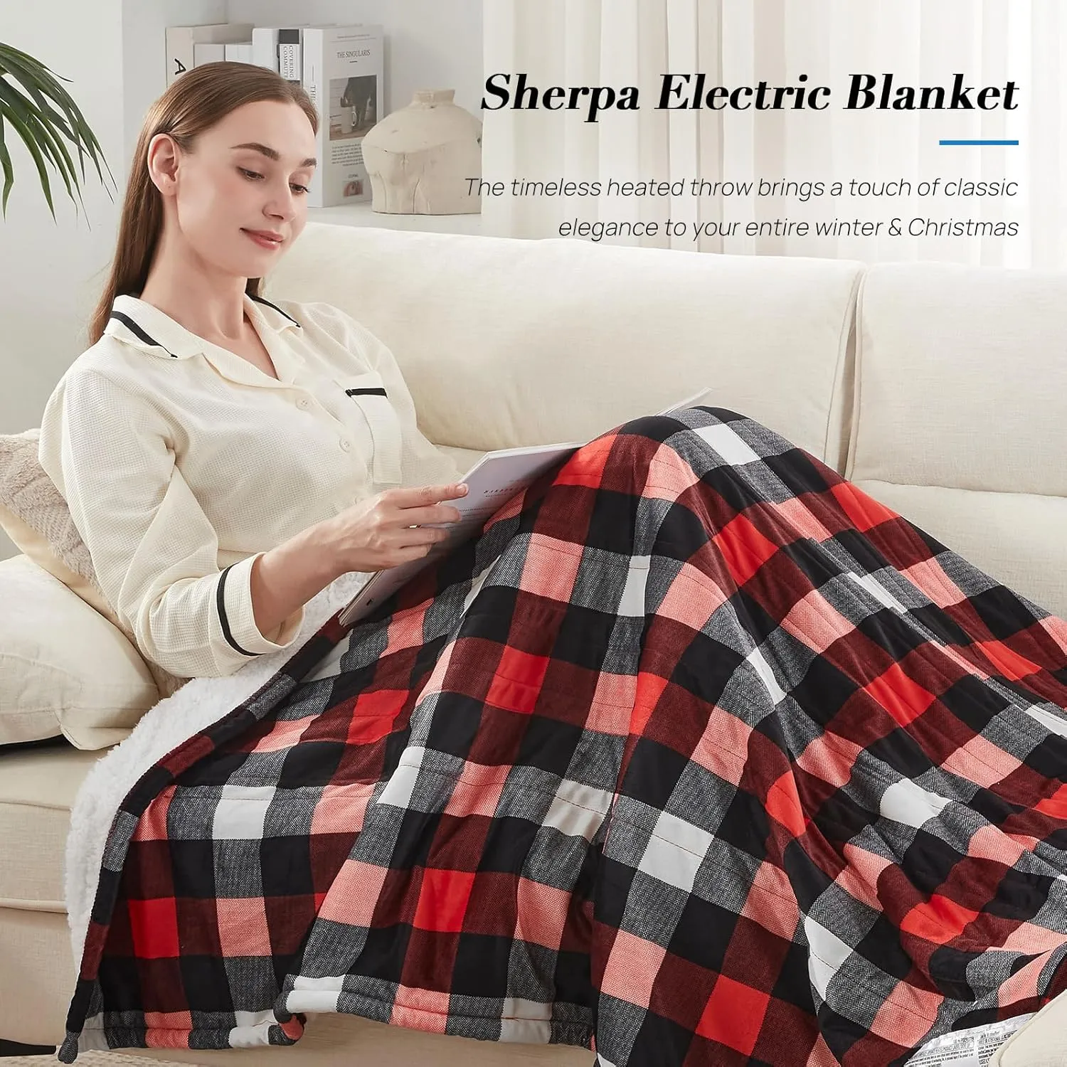 Westinghouse Electric Throw Heated Throw Blanket Soft Flannel & Sherpa Heating Blanket with 6 Heating Levels 2-10 Hours Auto-Off, Fast Heating & Overheat Protection Machine Washable, Red 50x60 Inches