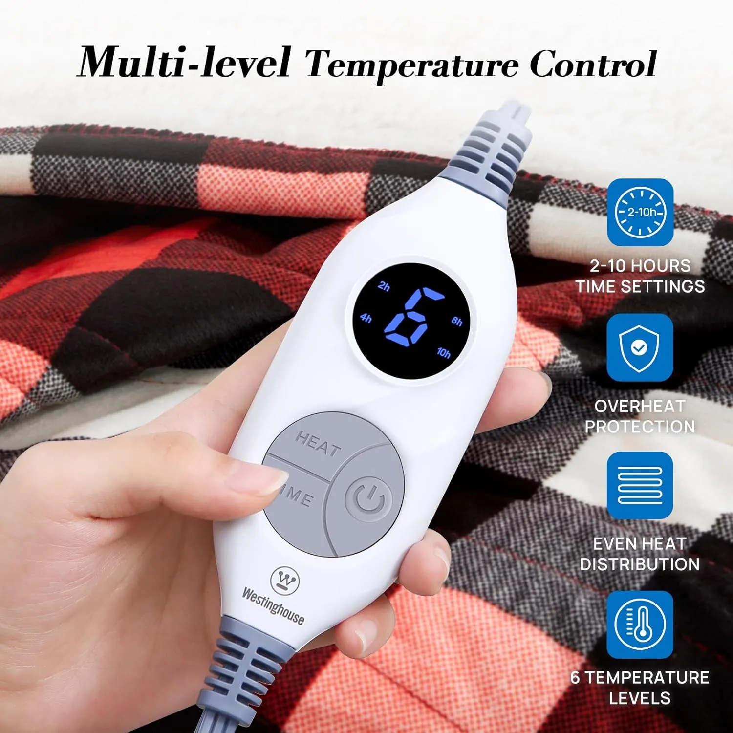 Westinghouse Electric Throw Heated Throw Blanket Soft Flannel & Sherpa Heating Blanket with 6 Heating Levels 2-10 Hours Auto-Off, Fast Heating & Overheat Protection Machine Washable, Red 50x60 Inches