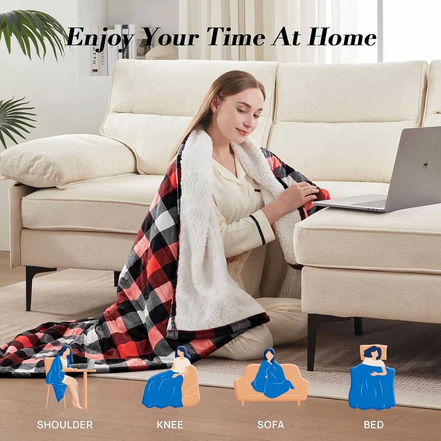 Westinghouse Electric Throw Heated Throw Blanket Soft Flannel & Sherpa Heating Blanket with 6 Heating Levels 2-10 Hours Auto-Off, Fast Heating & Overheat Protection Machine Washable, Red 50x60 Inches