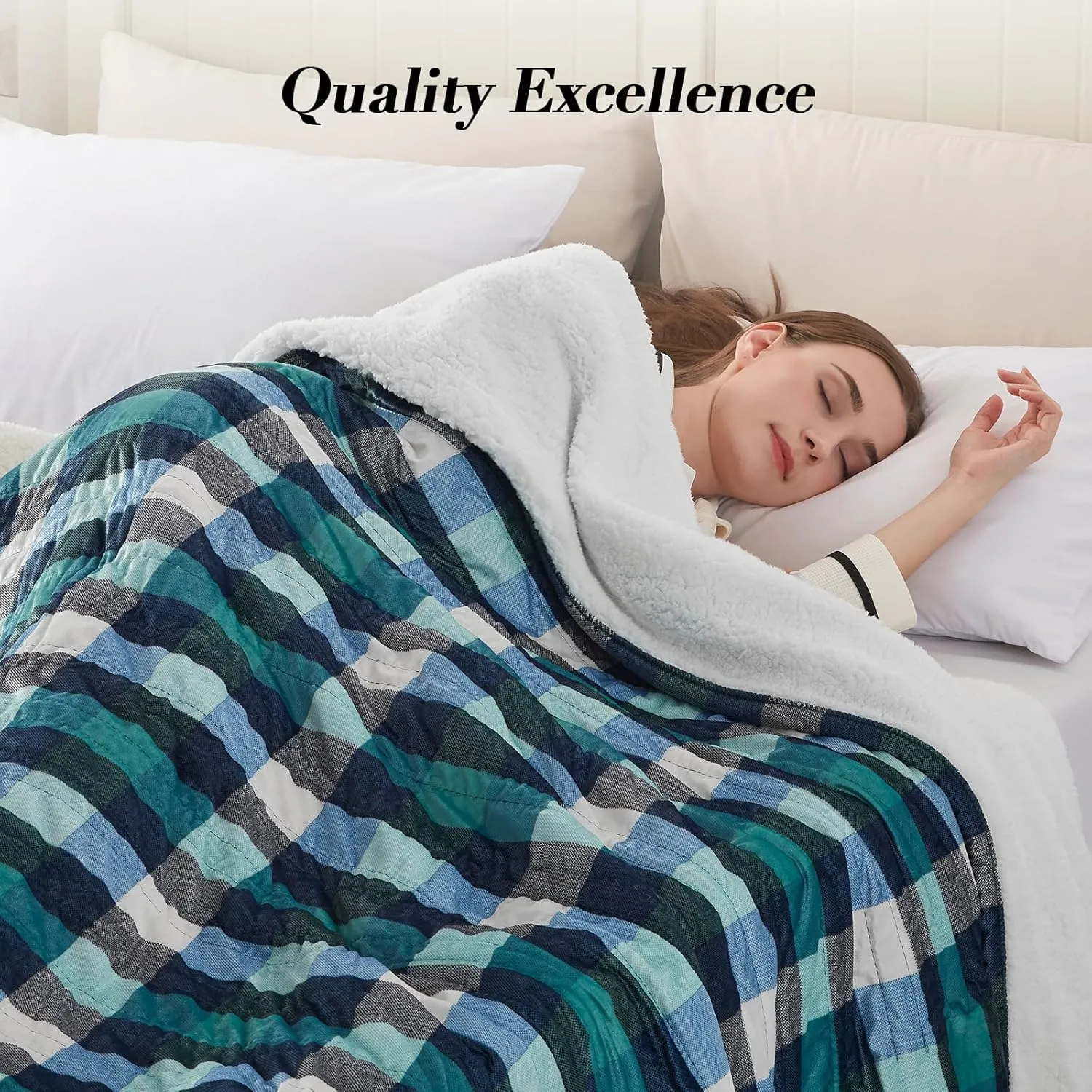 Westinghouse Full Size Heated Blanket Electric Blanket, Flannel & Sherpa Heating Blanket with10 Heating Levels & 1 to 12 Hours Heating Time Settings, Fast Heating Blanket Green Plaid, 72x84 Inches
