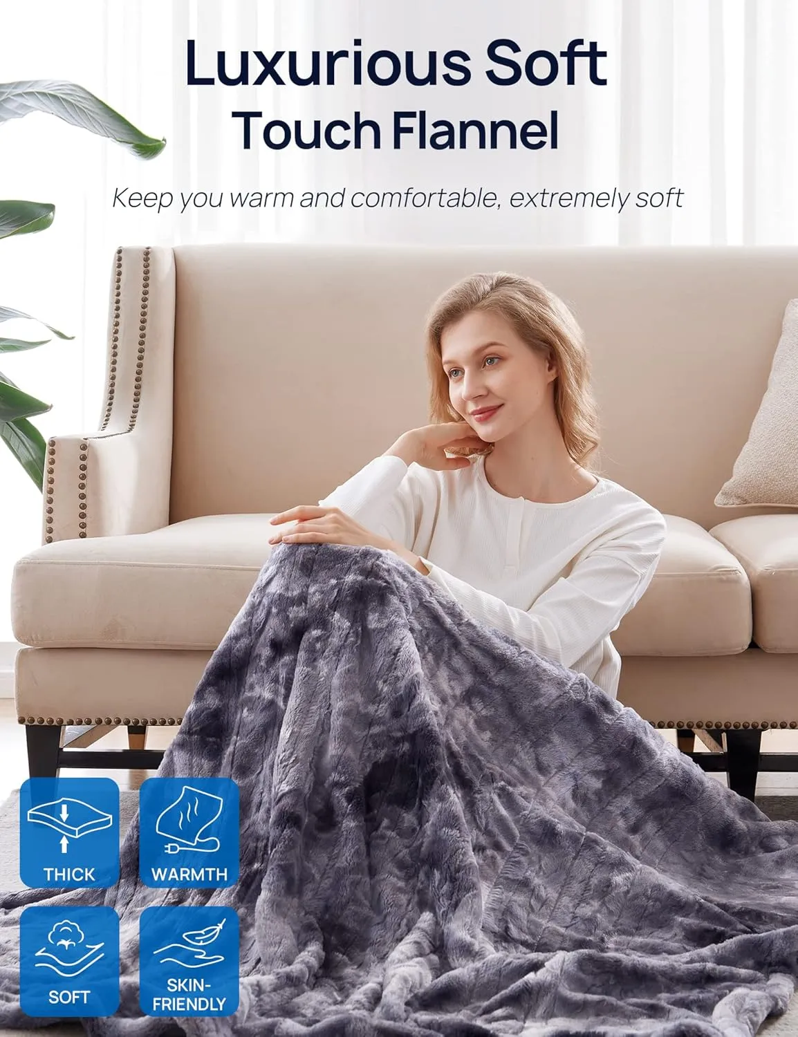 Westinghouse Heated Blanket, Faux Fur Electric Blanket with Dual Controller, 10 Heating Levels & 1 to 12 Hours Heating Time Settings, 84"x90", Grey