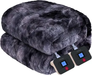 Westinghouse Heated Blanket, Faux Fur Electric Blanket with Dual Controller, 10 Heating Levels & 1 to 12 Hours Heating Time Settings, 84"x90", Grey