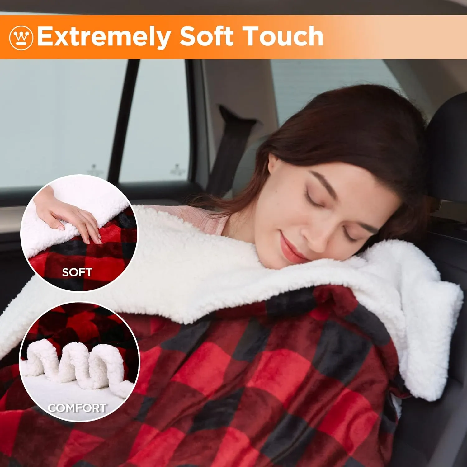 Westinghouse Heated Car Blanket with 3 Heating Levels, 4 Hours Auto Off, 12 Volt Electric Blanket for Car, Truck, SUV, RV, Machine Washable, 59" x 43”, (Red Buffalo Plaid)