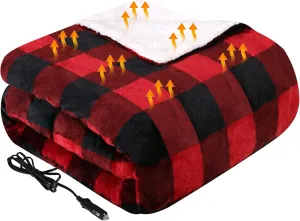 Westinghouse Heated Car Blanket with 3 Heating Levels, 4 Hours Auto Off, 12 Volt Electric Blanket for Car, Truck, SUV, RV, Machine Washable, 59" x 43”, (Red Buffalo Plaid)