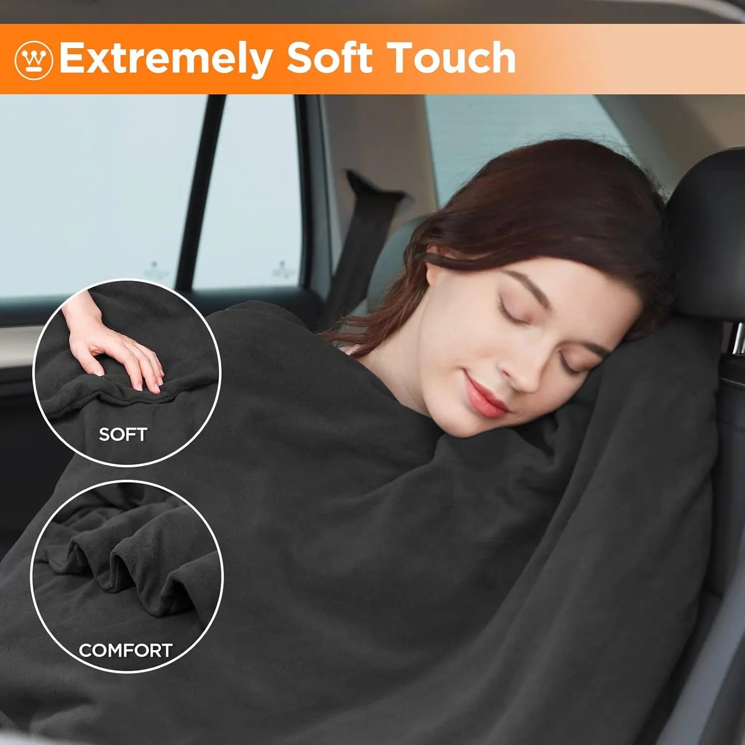 Westinghouse Heated Car Blanket with 3 Heating Levels, 4 Hours Auto Off, 12 Volt Electric Blanket for Car, Truck, SUV, RV, Portable Heated Throw for Camping, Machine Washable, 59" x 43”,(Charcoal)