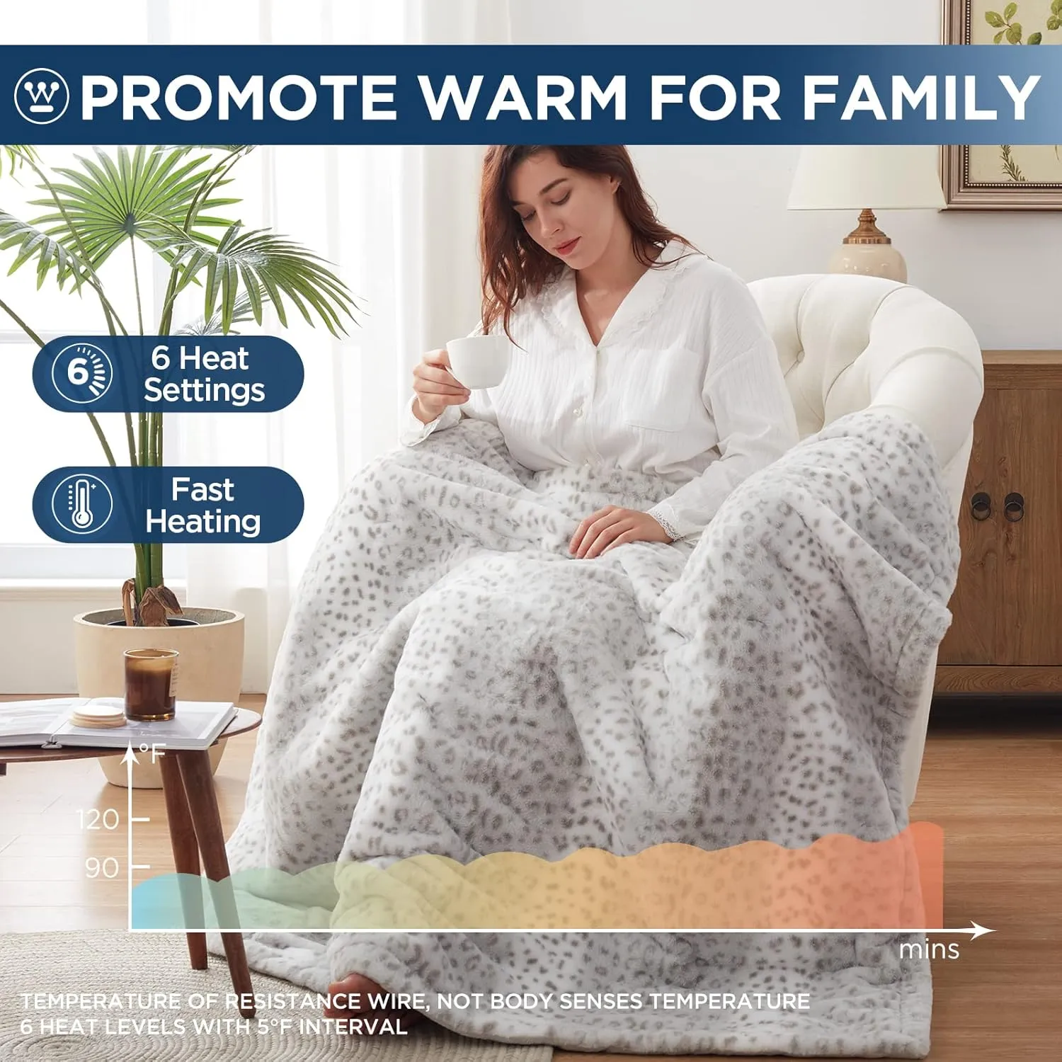 Westinghouse Heated Throw Blanket, Grey Leopard Electric Throw Blanket, Luxury Faux Fur to Flannel Reversible, 6 Heating Levels & 2-10 Hours Time Setting, Machine Washable(Throw, 50"x60")
