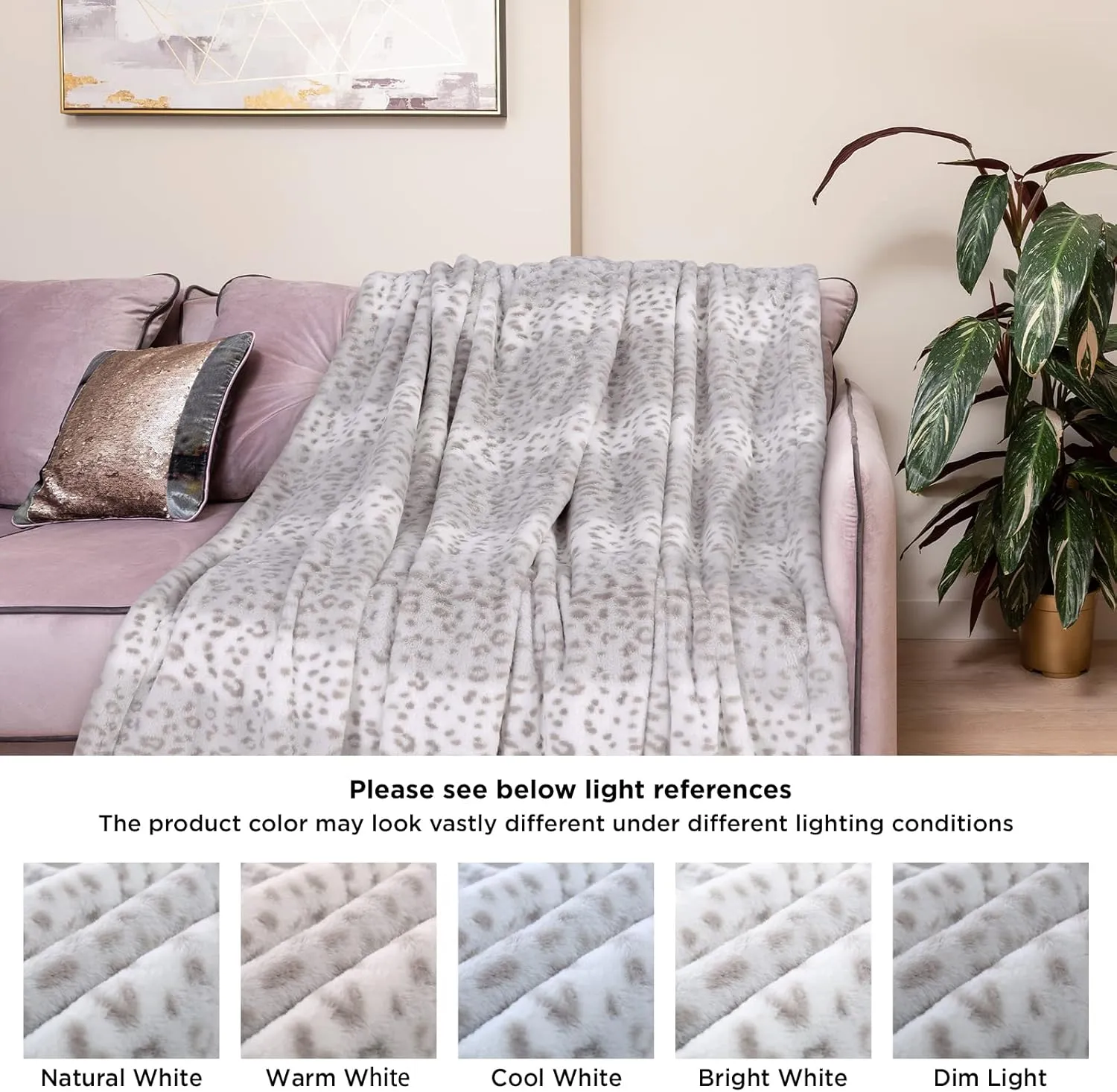 Westinghouse Heated Throw Blanket, Grey Leopard Electric Throw Blanket, Luxury Faux Fur to Flannel Reversible, 6 Heating Levels & 2-10 Hours Time Setting, Machine Washable(Throw, 50"x60")