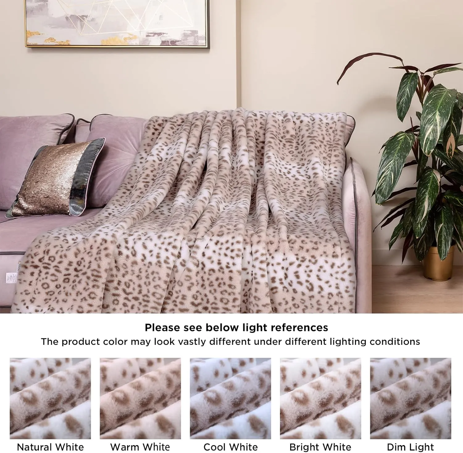 Westinghouse Heated Throw Blanket, Leopard Electric Throw Blanket, Luxury Faux Fur to Flannel Reversible, 6 Heating Levels & 2-10 Hours Time Setting, Machine Washable(Throw, 50"x60")
