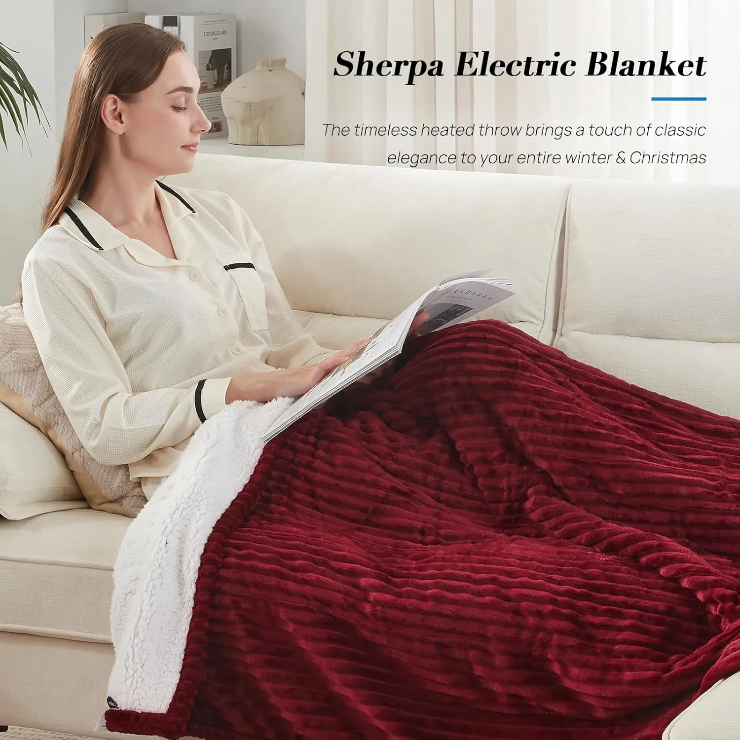 Westinghouse Heated Throw Blanket, Soft Flannel Sherpa Electric Blanket with 6 Heating Levels & 2-10 Hours Auto Shut Off, Fast Heating & ETL Certification, 50x60 Inch, Red
