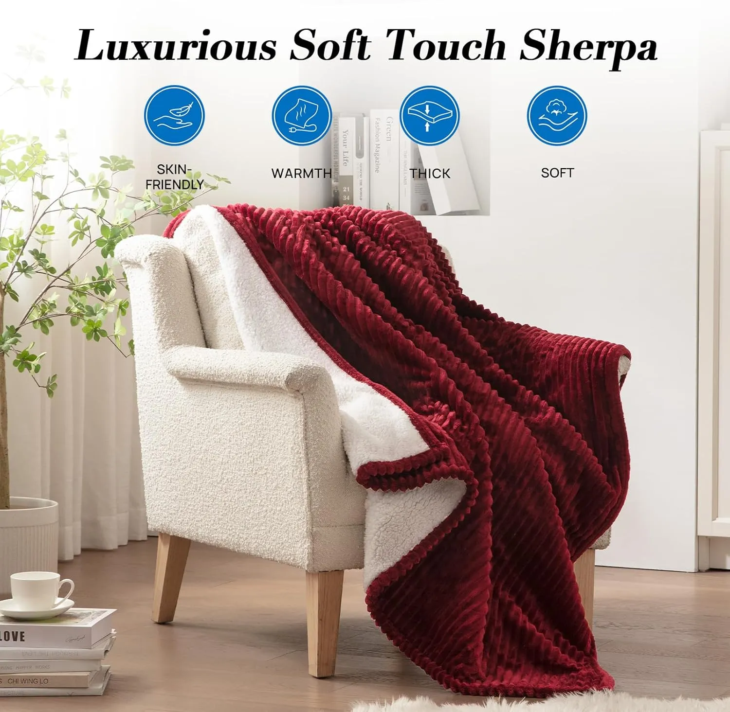 Westinghouse Heated Throw Blanket, Soft Flannel Sherpa Electric Blanket with 6 Heating Levels & 2-10 Hours Auto Shut Off, Fast Heating & ETL Certification, 50x60 Inch, Red