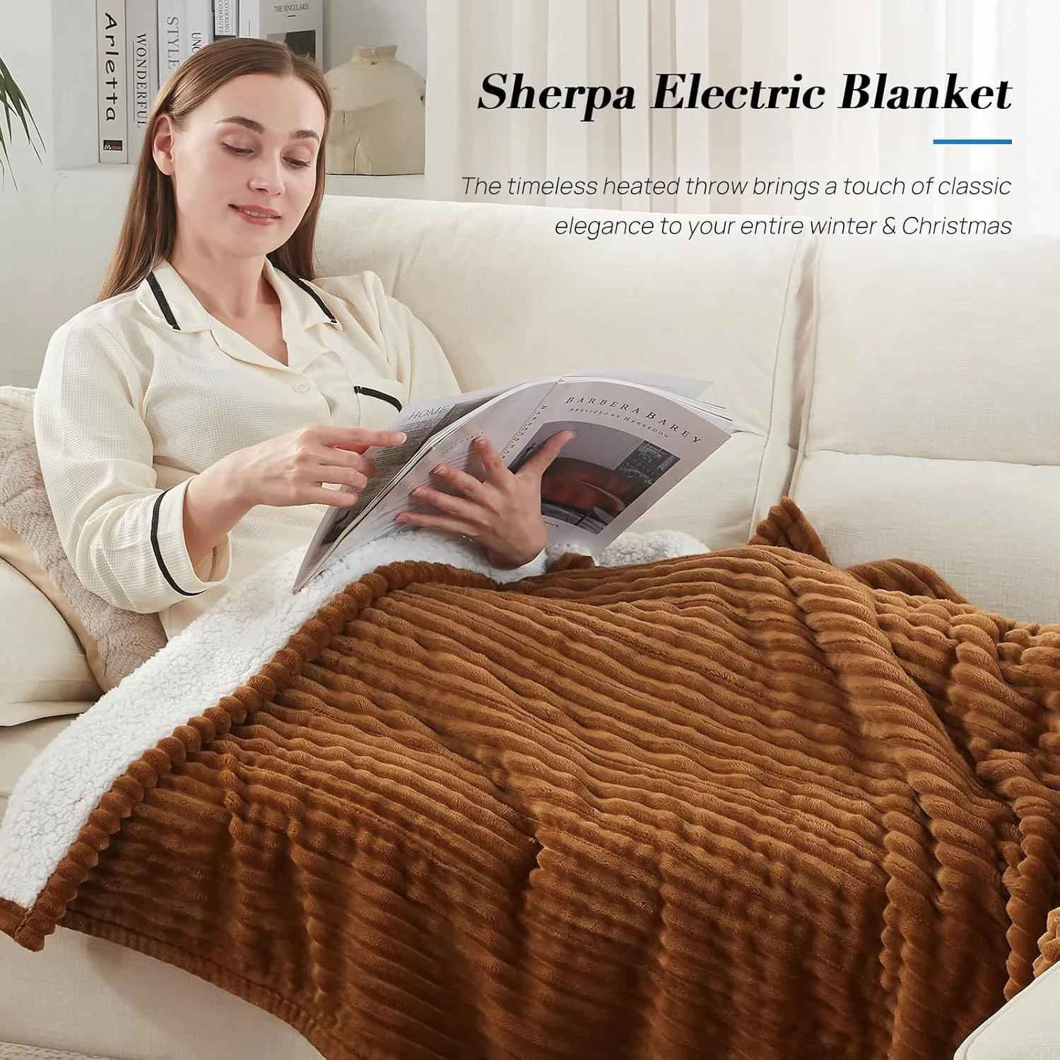 Westinghouse Heated Throw Blanket, Soft Flannel Sherpa Electric Throw with 6 Heating Levels & 2-10 Hours Auto Shut Off, Fast Heating & ETL Certification, Machine Washable, 50x60 Inch, Brown