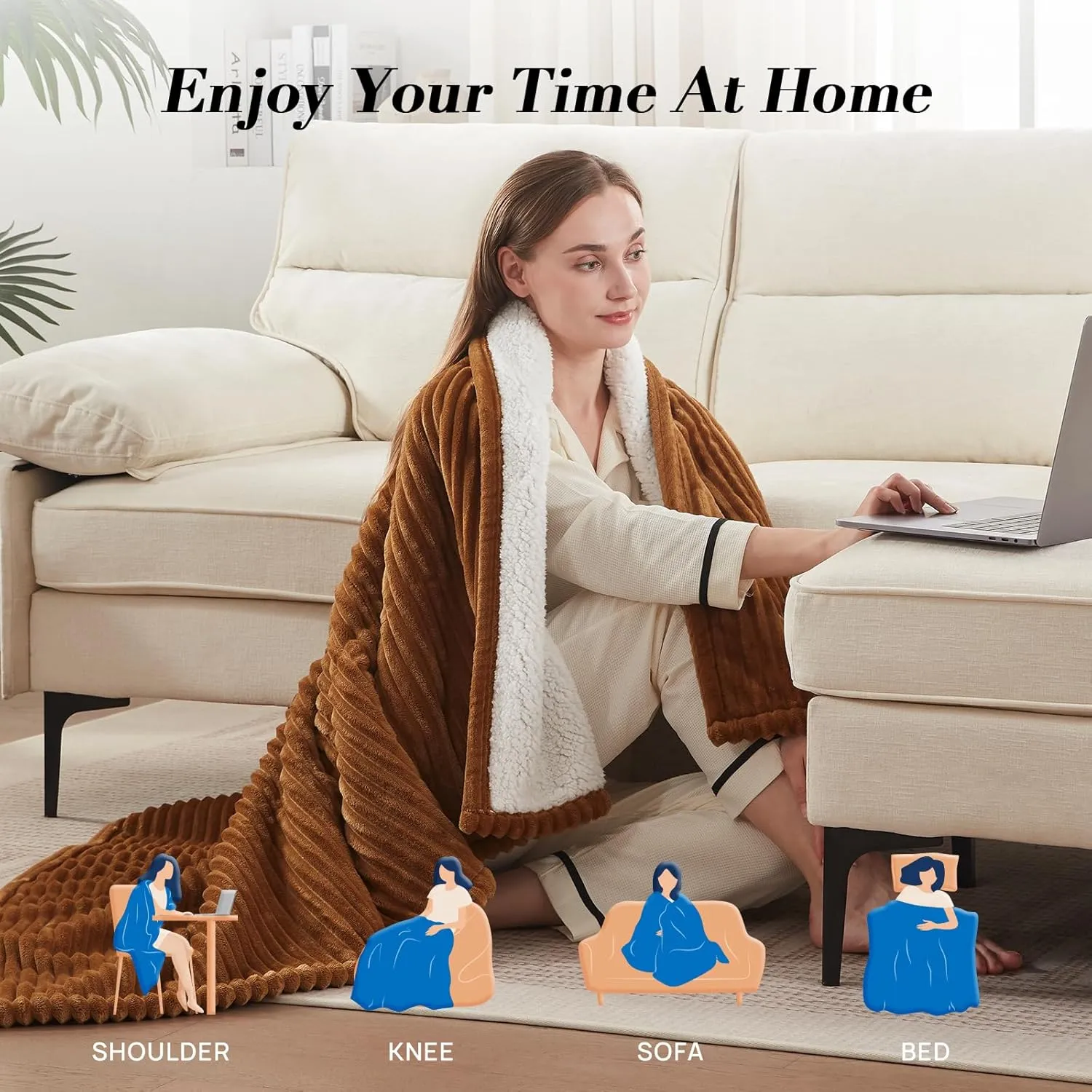 Westinghouse Heated Throw Blanket, Soft Flannel Sherpa Electric Throw with 6 Heating Levels & 2-10 Hours Auto Shut Off, Fast Heating & ETL Certification, Machine Washable, 50x60 Inch, Brown