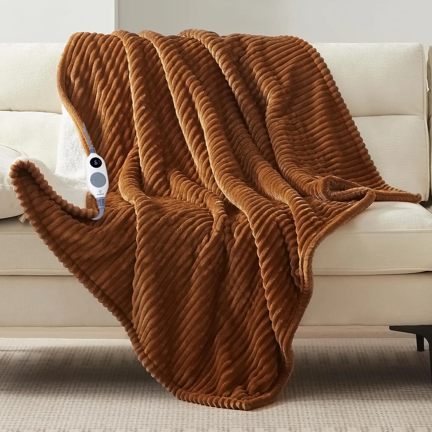 Westinghouse Heated Throw Blanket, Soft Flannel Sherpa Electric Throw with 6 Heating Levels & 2-10 Hours Auto Shut Off, Fast Heating & ETL Certification, Machine Washable, 50x60 Inch, Brown