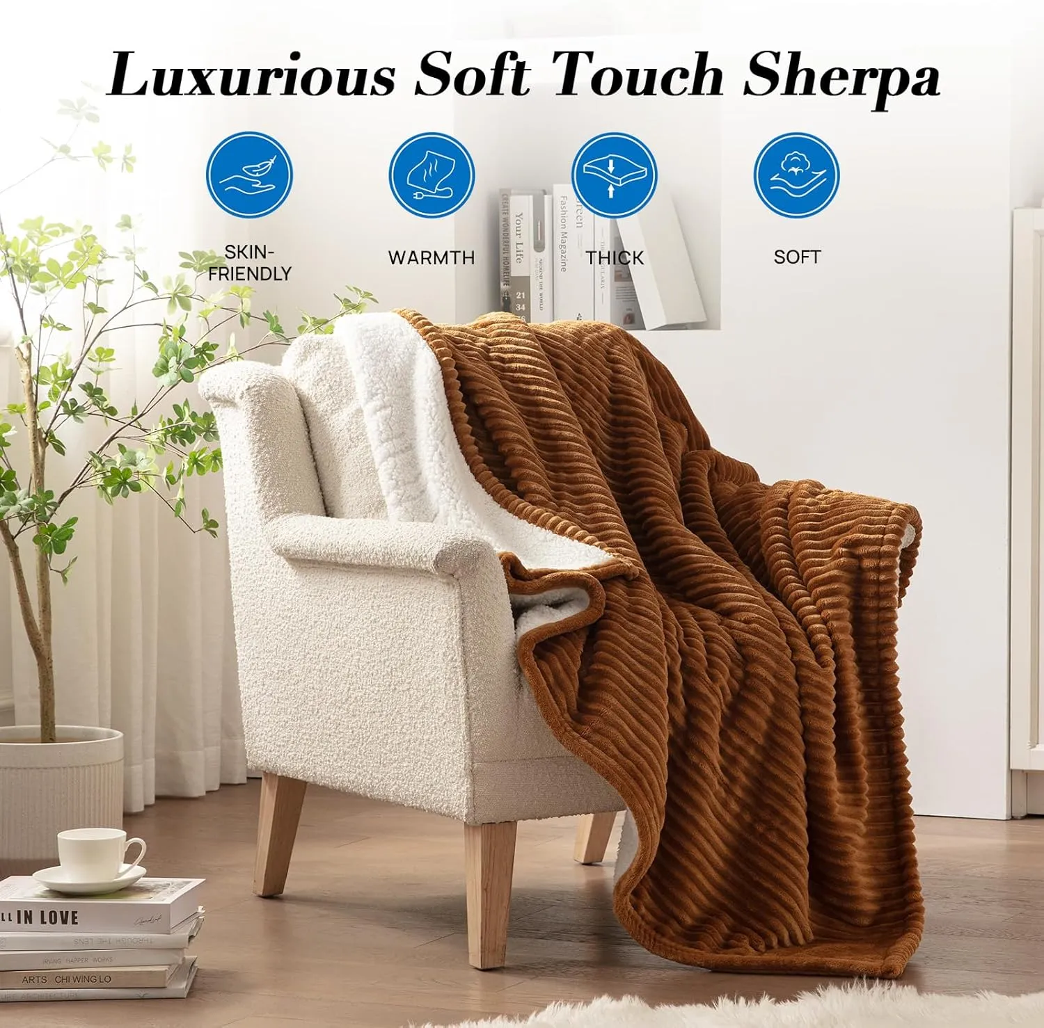 Westinghouse Heated Throw Blanket, Soft Flannel Sherpa Electric Throw with 6 Heating Levels & 2-10 Hours Auto Shut Off, Fast Heating & ETL Certification, Machine Washable, 50x60 Inch, Brown