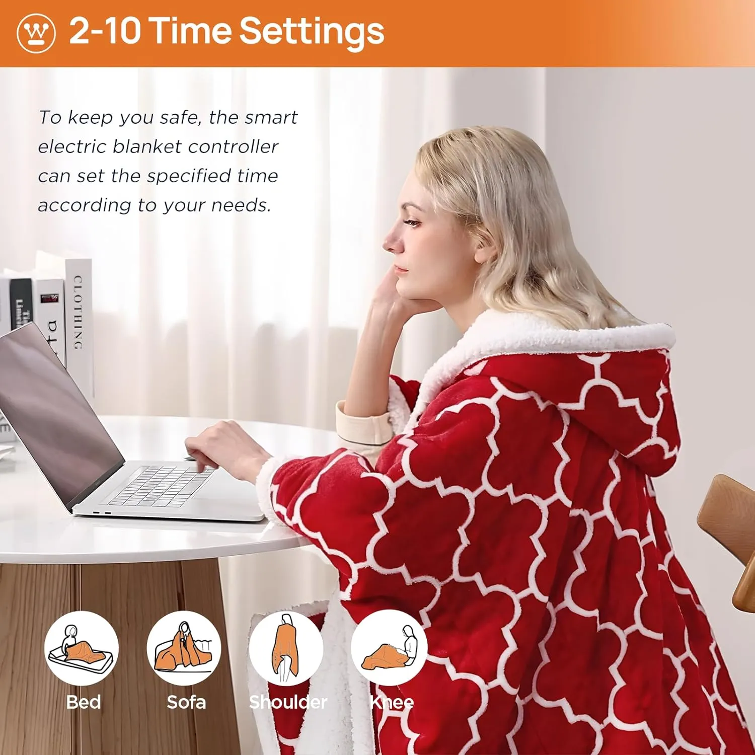 Westinghouse Heated Throw Blanket Wearable Shawl, Electric Wrap Poncho Blanket Hoodie with 6 Heating Levels & 2-10 Hours Time Settings, Winter Gifts for Mom Girlfriend Grandma, 50x60 Inch, Red