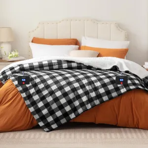 Westinghouse King Size Heated Blanket, Soft Flannel to Sherpa Electric Blanket with Dual Control 10 Heating Levels & 1 to 12 Hours Auto Off, Fast Heating, Machine Washable, 100 * 90 Inch, Black