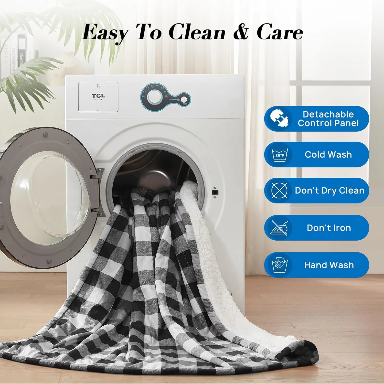 Westinghouse King Size Heated Blanket, Soft Flannel to Sherpa Electric Blanket with Dual Control 10 Heating Levels & 1 to 12 Hours Auto Off, Fast Heating, Machine Washable, 100 * 90 Inch, Black