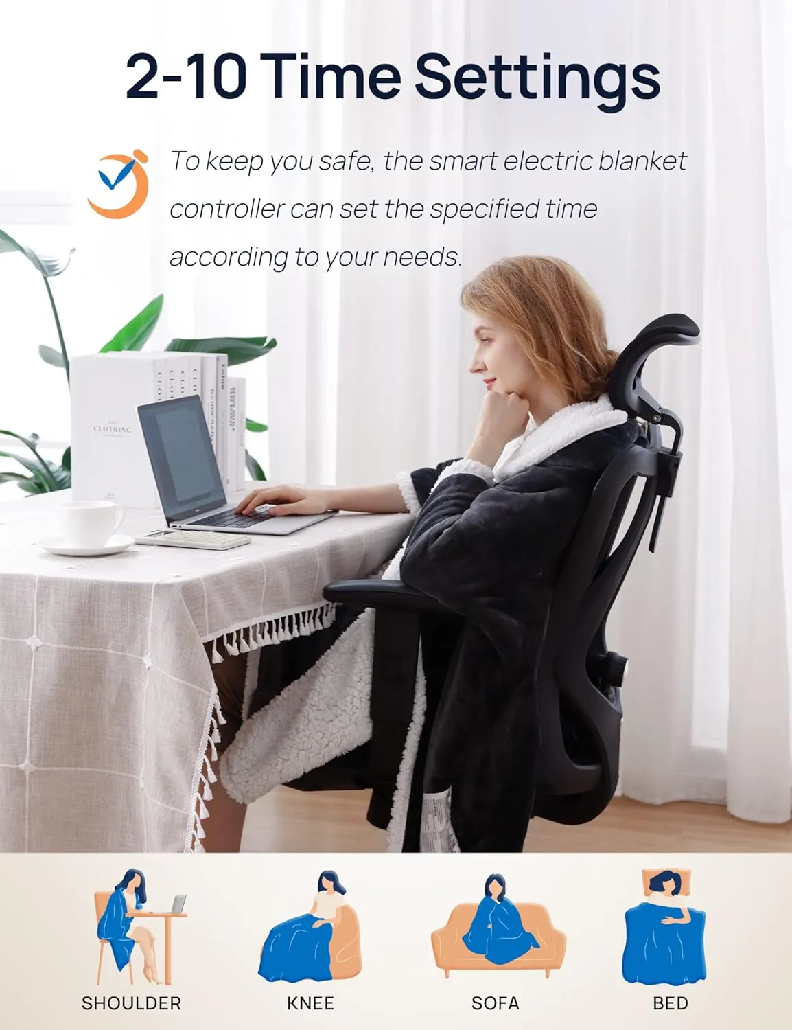 Westinghouse Wearable Heated Throw Blanket, Electric Heated Wrap Poncho Shawl with Pockets, 6 Heating Levels & 2 to 10 Hours Time Settings, 50 x 60 Inch, Beige, Grey