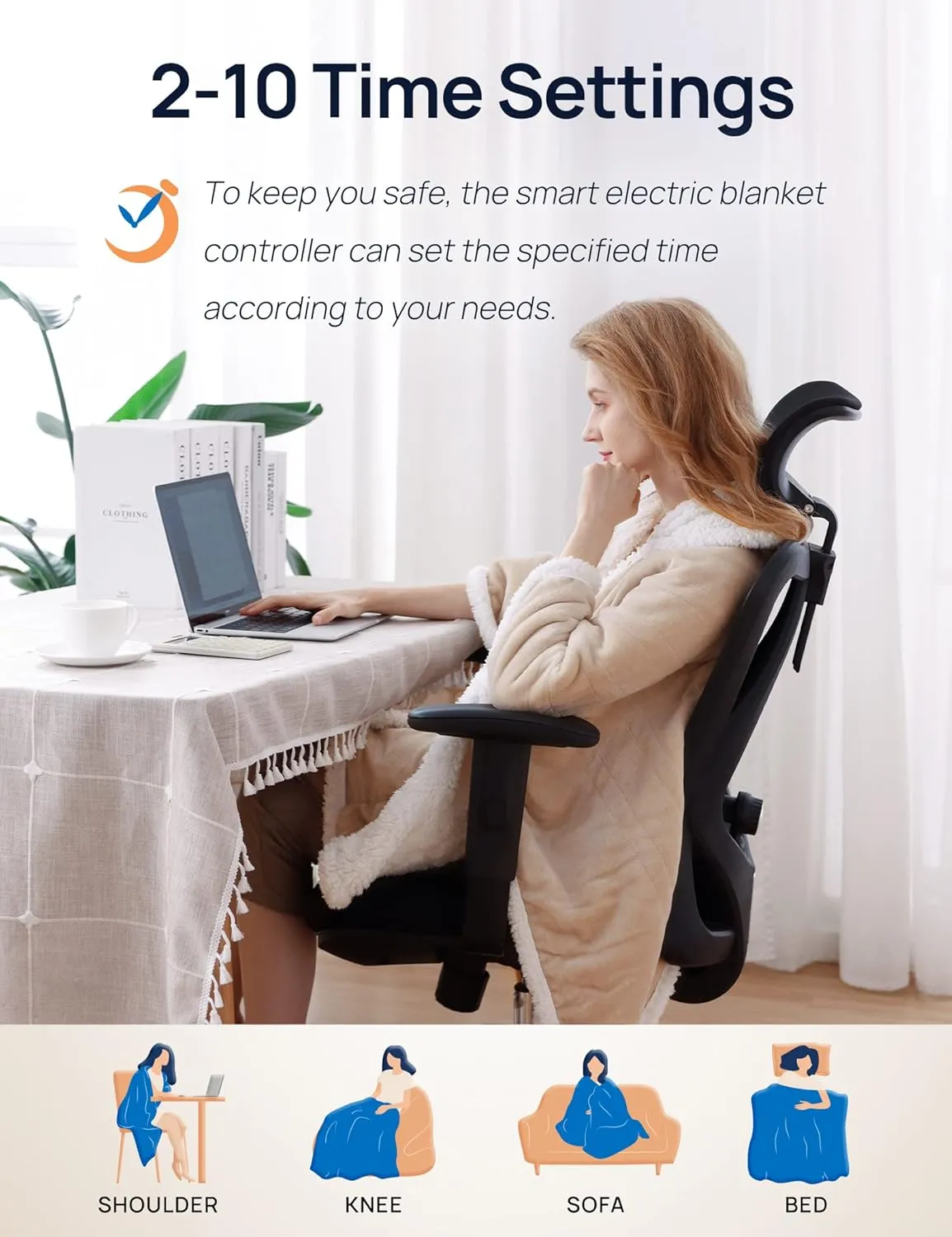 Westinghouse Wearable Heated Throw Blanket, Electric Heated Wrap Poncho Shawl with Pockets, 6 Heating Levels & 2 to 10 Hours Time Settings, 50 x 60 Inch, Beige